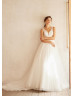 V Neck Ivory Lace Tulle Corset Back Gorgeous Wedding Dress